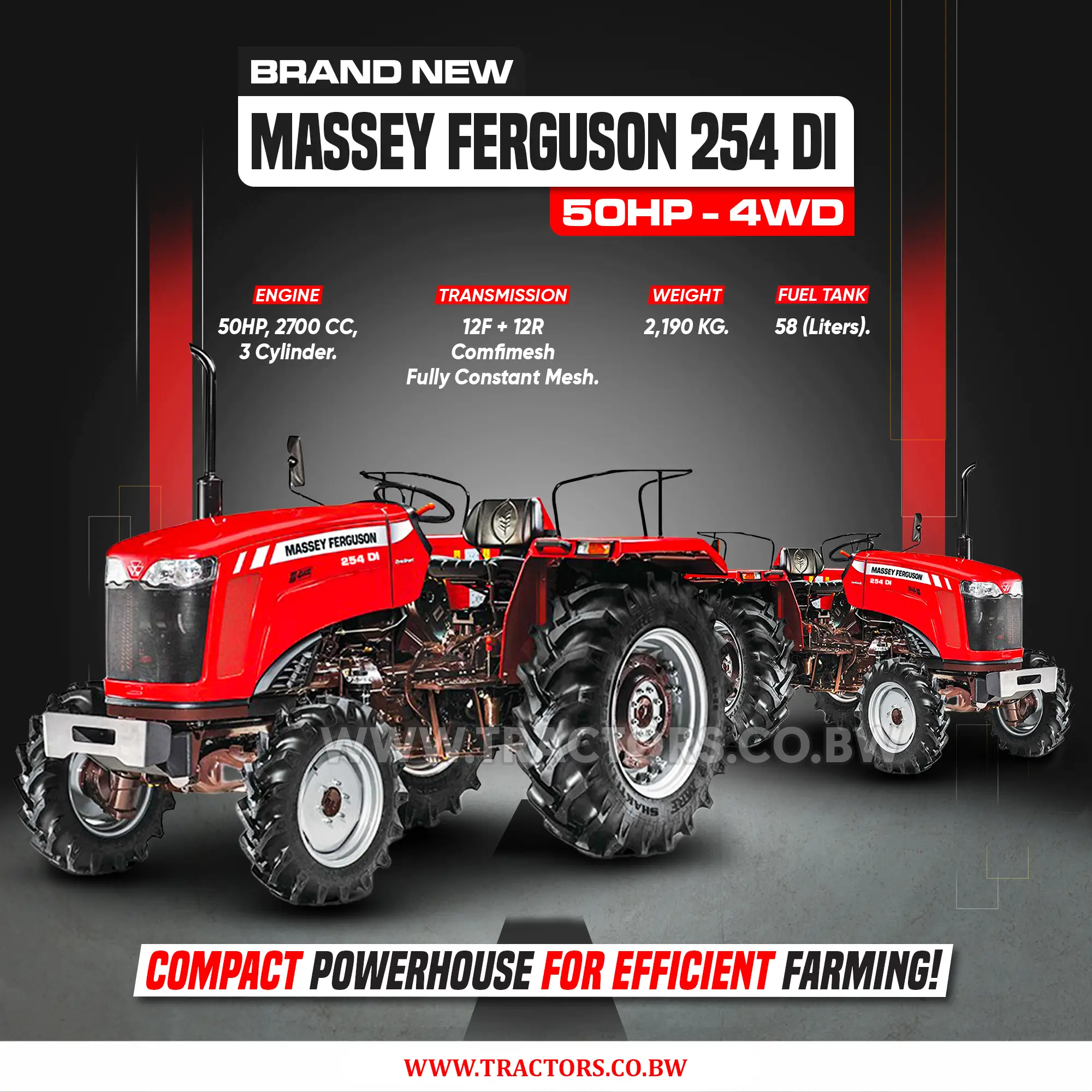 Massey Ferguson 254 DI 4WD 50HP tractor for sale